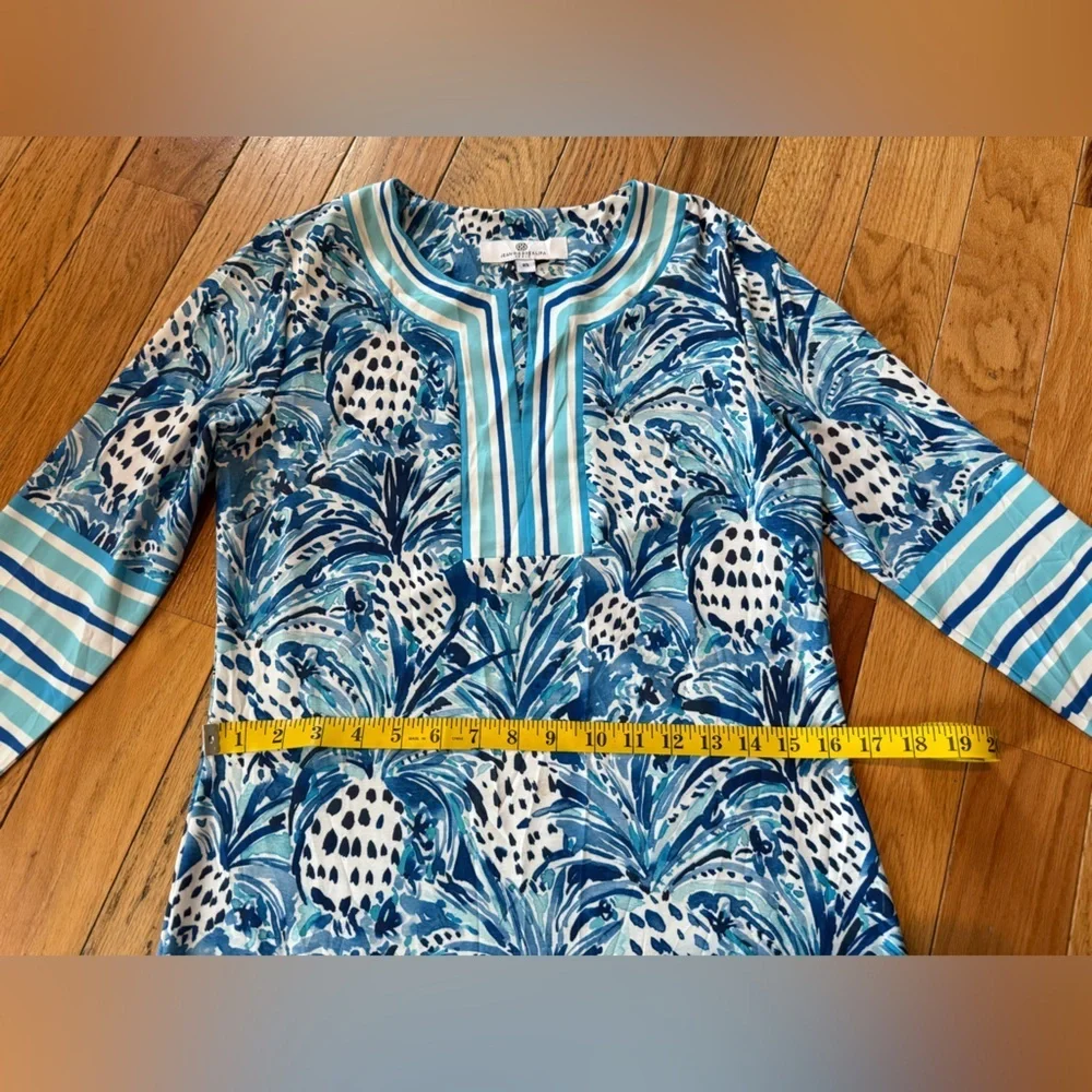 Jean-Pierre Klifa Paris 3/4 Sleeve Sheath Dress Pineapple Blue Green Women Sz XS - Picture 12 of 14